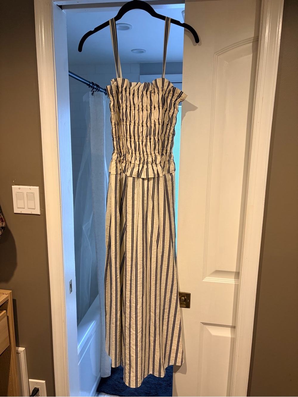 Polo by Ralph Lauren Cream and Black Striped Midi Dress